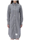 Gingham Oxford Check Shirt Midi Dress Navy - THOM BROWNE - BALAAN 2