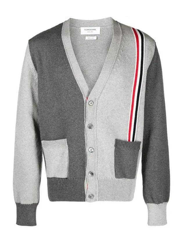 Fun Mix V-neck Cotton Cardigan Grey - THOM BROWNE - BALAAN 3