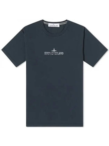 Logo Print Short Sleeve T-Shirt Navy Blue - STONE ISLAND - BALAAN 1