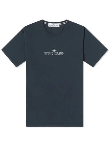 Logo Print Short Sleeve T-Shirt Navy Blue - STONE ISLAND - BALAAN 1