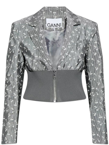 Ganni Floral Print Blazer, Women's, Grey - GANNI - BALAAN 1