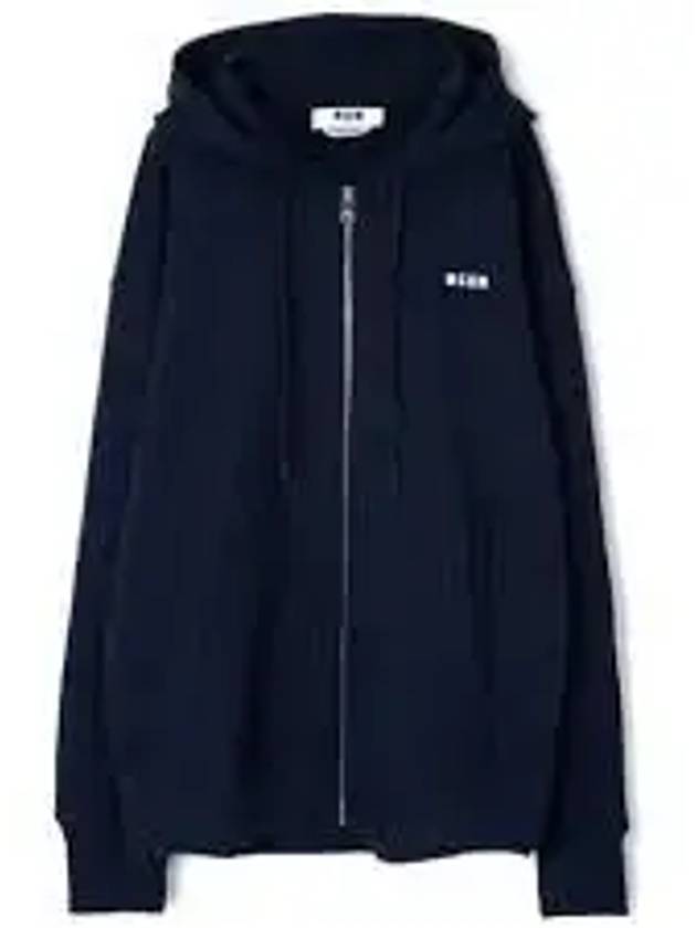 Logo Print Cotton Zip Up Hoodie Navy - MSGM - BALAAN 2