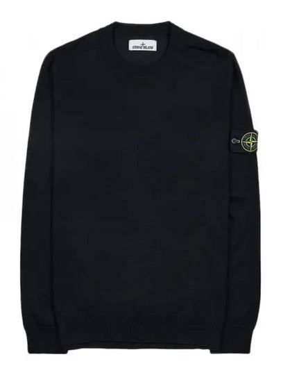 Regular Fit Crew Neck Wool Knit Top Black - STONE ISLAND - BALAAN 2