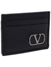 Signature V Logo Leather Card Wallet Black - VALENTINO - BALAAN 4