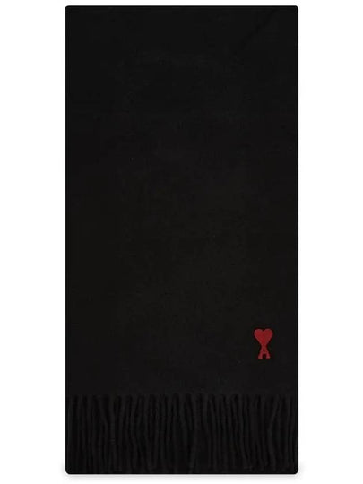 Small Heart Logo Classic Wool Scarf Black - AMI - BALAAN 2