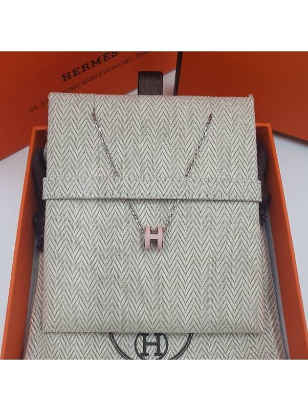 Mini Pop H Pendant Silver Necklace Rose Dragee - HERMES - BALAAN 7