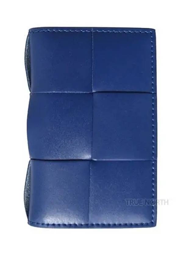 Intrecciato Cassette Leather Flap Card Holder Blue - BOTTEGA VENETA - BALAAN 2