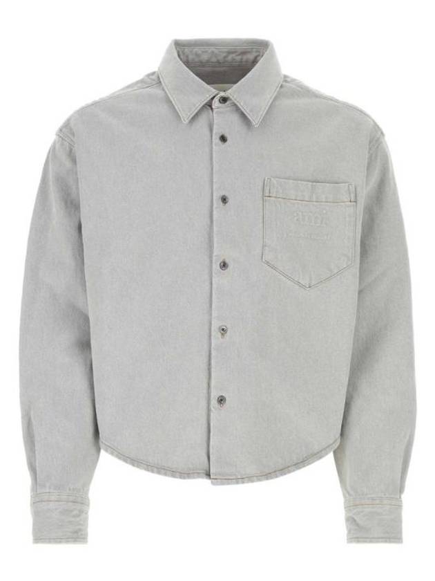 Embossed Logo Denim Long Sleeve Shirt Javel Grey - AMI - BALAAN 2