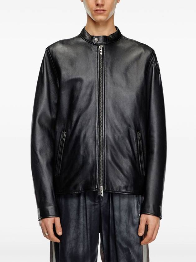 L Carver Embossed Logo Leather Biker Jacket Black - DIESEL - BALAAN 3