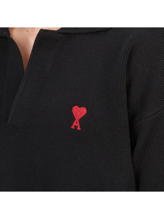 Small Heart Long Sleeve Polo Shirt Black - AMI - BALAAN 7