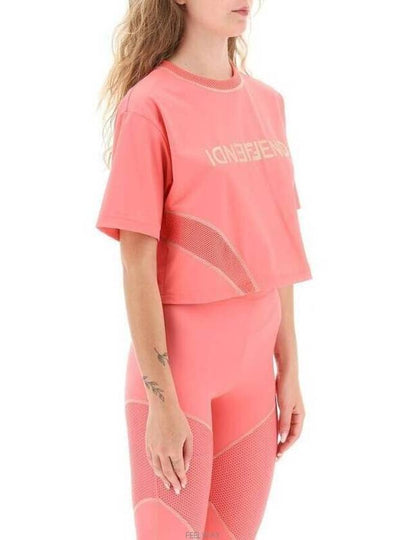 Logo Printed Cropped Short Sleeve T-Shirt Pink - FENDI - BALAAN 2