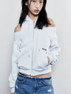 Women's Open Shoulder Hooded Zip-Up Melange White - NOTKNOWING - BALAAN 1