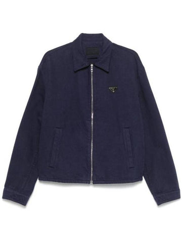 Old Denim Zip-Up Jacket Royal Blue - PRADA - BALAAN 1