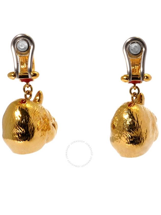 Burberry Bright Red Light Gold Leather And Gold-plated Nut And Gorilla Earrings - BURBERRY - BALAAN 3