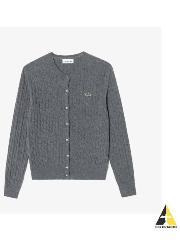 Women s cable crew neck cardigan charcoal gray - LACOSTE - BALAAN 1