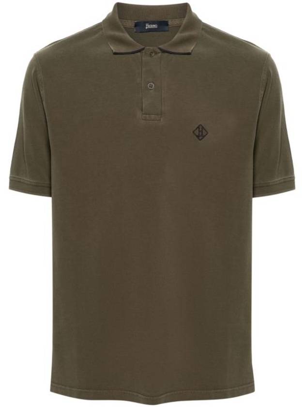 Embroidery Logo Short Sleeve Cotton Pk Shirt Military Green - HERNO - BALAAN 2