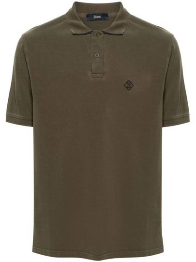 Embroidery Logo Short Sleeve Cotton Pk Shirt Military Green - HERNO - BALAAN 2