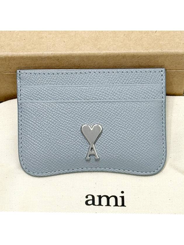 Heart Logo Plaque Leather Card Wallet Clay Blue - AMI - BALAAN 4