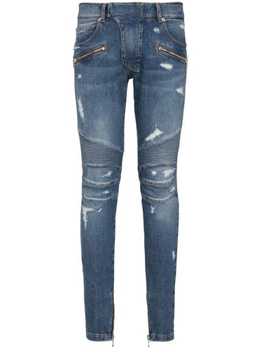 Biker Fated Denim Skinny Jeans Blue - BALMAIN - BALAAN 1