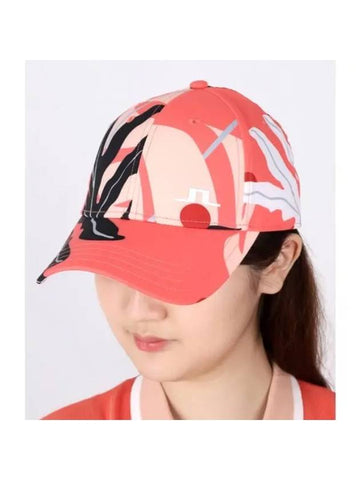 Women's Asta Print Ball Cap Paradise Monstera Coral - J.LINDEBERG - BALAAN 1