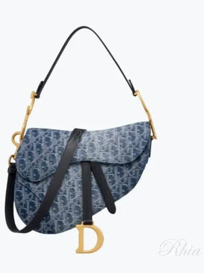 Saddle Strap Denim Oblique Jacquard Shoulder Bag Blue - DIOR - BALAAN 2