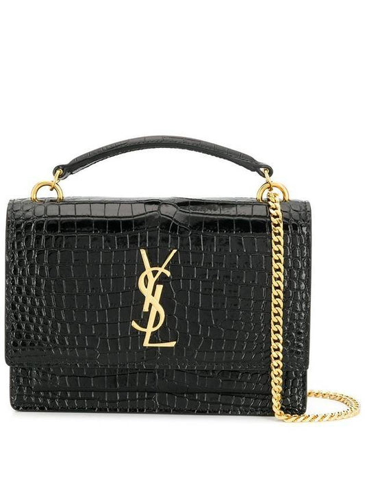 Sunset Crocodile Chain Cross Bag Black - SAINT LAURENT - BALAAN 1