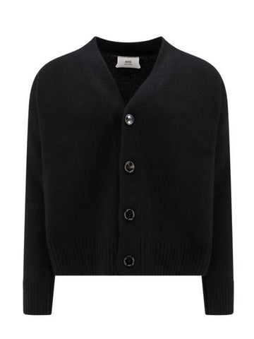 Merino Wool Cashmere Cardigan Black - AMI - BALAAN 1