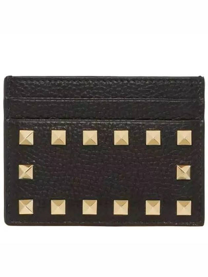 Rockstud Leather Card Wallet Black - VALENTINO - BALAAN 2