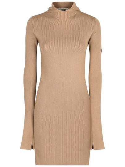 Long Sleeve Hooded Wool Silk Short Dress Beige - FENDI - BALAAN 2