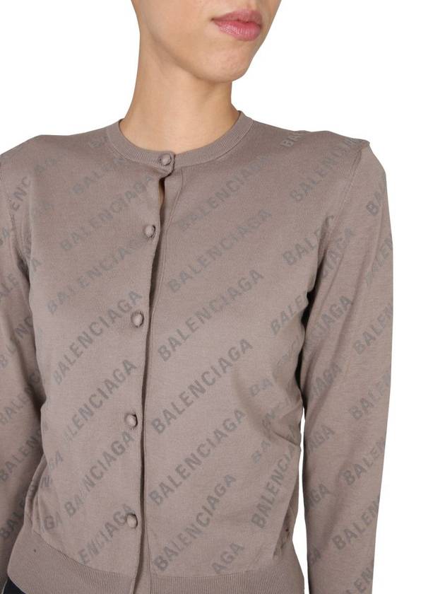 All-Over Logo Print Cotton Crop Cardigan Beige - BALENCIAGA - BALAAN 5