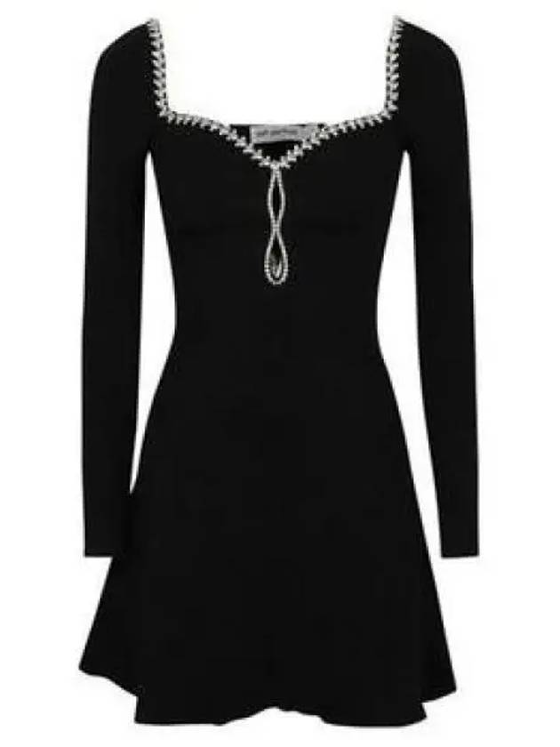 Black Knit Diamante Mini Dress PF23 120SB BLACK Black Knit Diamante Mini Dress 957710 - SELF PORTRAIT - BALAAN 1