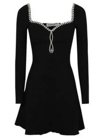 Black Knit Diamante Mini Dress PF23 120SB BLACK 957710 - SELF PORTRAIT - BALAAN 1