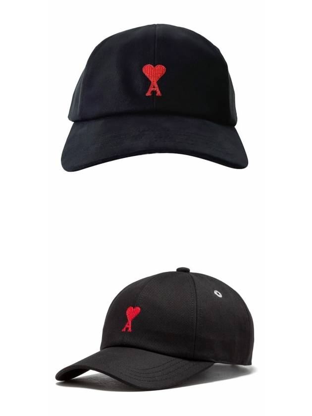 Embroidered Heart Logo Ball Cap Black - AMI - BALAAN 5