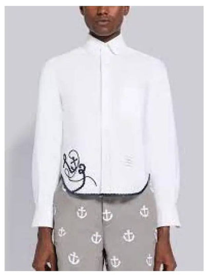 Men's Rope And Anchor Round Collar Long Sleeve Shirt White - THOM BROWNE - BALAAN 2