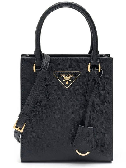 Triangular Logo Saffiano Leather Tote Bag Black - PRADA - BALAAN 2