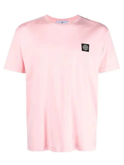 Logo Patch Cotton Short Sleeve T-Shirt Pink - STONE ISLAND - BALAAN 2