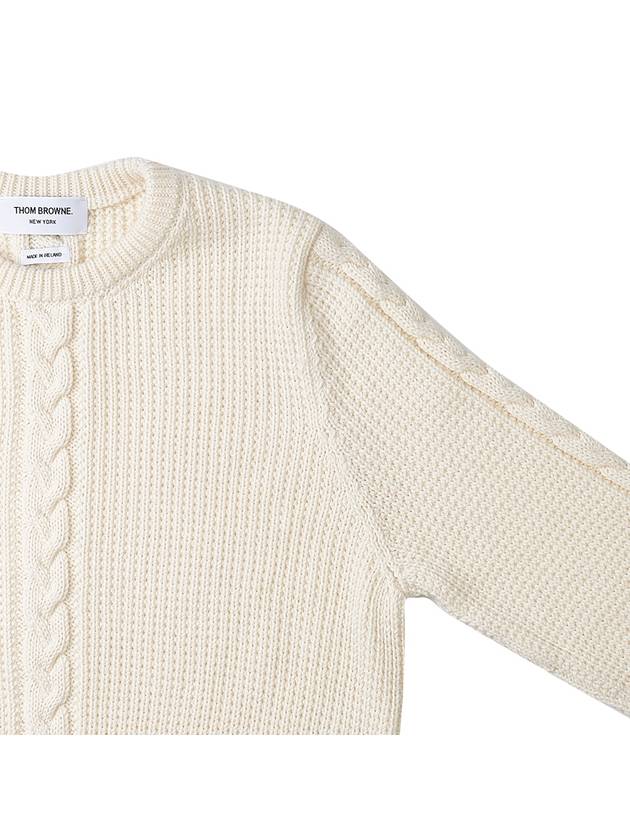 Men's Cable Stitch Merino Striped Wool Knit Top White - THOM BROWNE - BALAAN 5