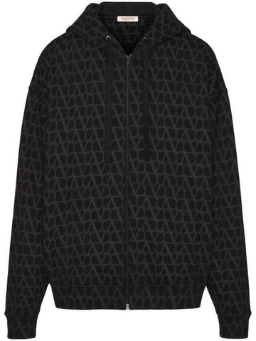 Toile Iconograph Print Cotton Hooded Zip-Up Black - VALENTINO - BALAAN 1