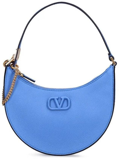 V Logo Hobo Leather Shoulder Bag Sky Blue - VALENTINO - BALAAN 2