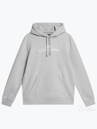 Alpha Logo Print Hoodie Light Grey Melange - J.LINDEBERG - BALAAN 2