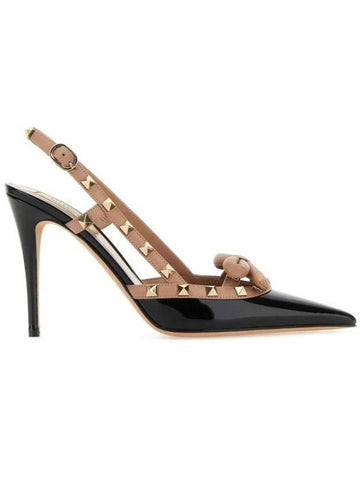 Rockstud Bow Pendant Leather Slingback Heel Black - VALENTINO - BALAAN 1