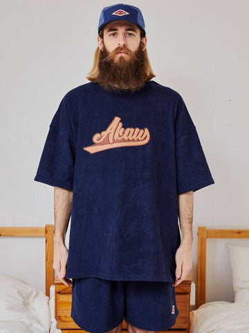 Terry Towel Oversized Fit Short Sleeve T-Shirt Navy - AKAW - BALAAN 1