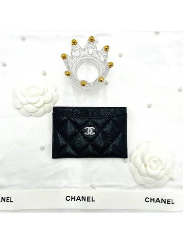 Classic CC logo caviar black card holder slot wallet silver AP0213 - CHANEL - BALAAN 1