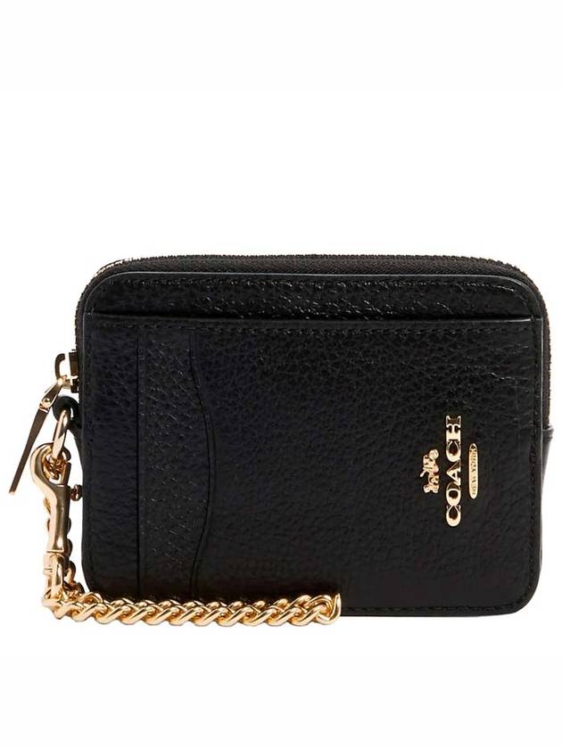 Logo Patch Leather Zipper Card Wallet Black - COACH - BALAAN 3