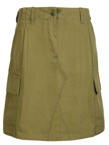 Logo Patch Flap Pockets Midi Cotton A-Line Skirt Dark Green - KENZO - BALAAN 1