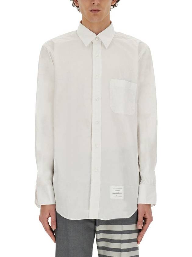 Men's Grosgrain Placket Solid Poplin Long Sleeve Shirt White - THOM BROWNE - BALAAN 2