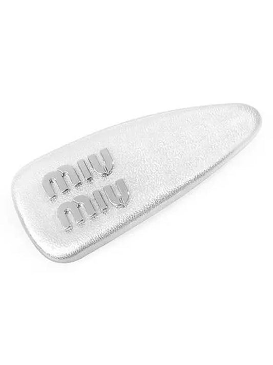 Logo Nappa Leather Hair Clip Silver - MIU MIU - BALAAN 2