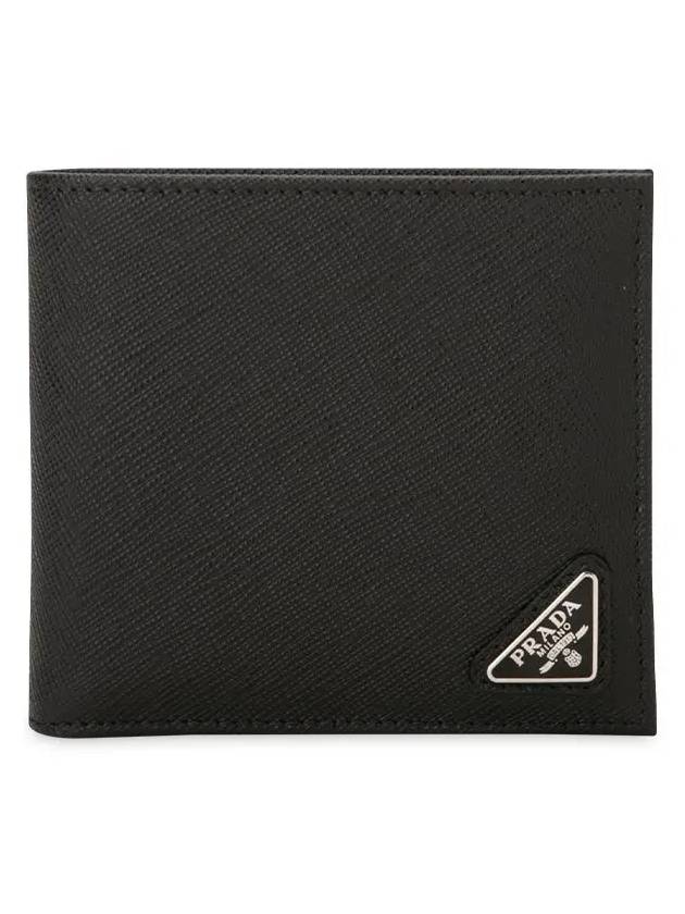 Saffiano Coin Pocket Triagle Logo Leather Wallet Black - PRADA - BALAAN 2