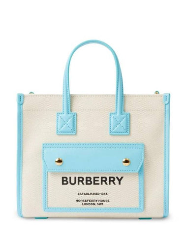 Logo Freya Mini Tote Bag Sky Blue Beige - BURBERRY - BALAAN 1