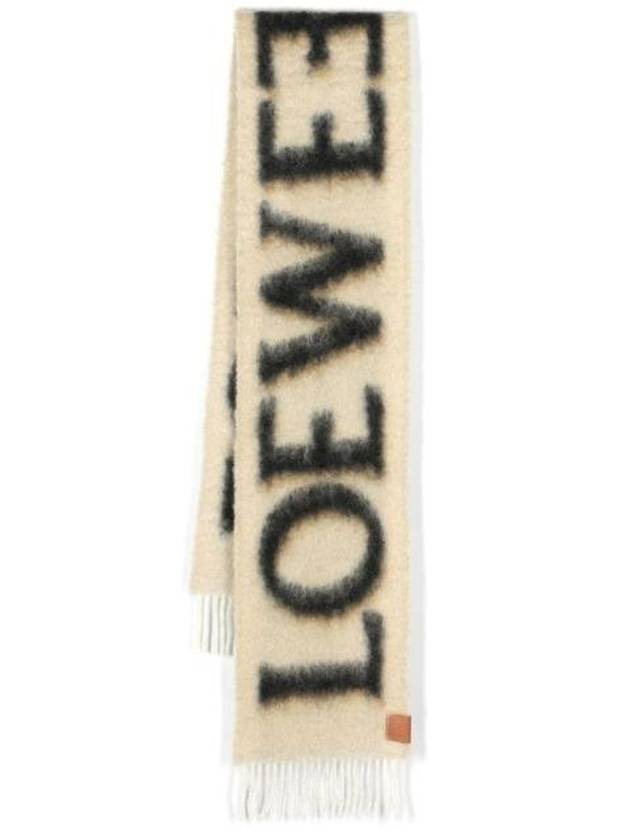 Logo Fringe Wool Mohair Scarf Camel - LOEWE - BALAAN 1